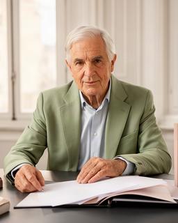 Abogado sénior revisando documentos de herencia en un despacho luminoso de Madrid
